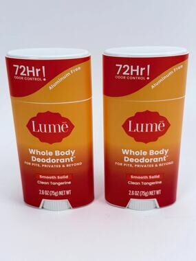 Lume Whole Body Deodorant 72 Hour Clean Tangerine Smooth Solid 2 Pack NEW